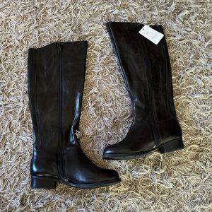 Me Too Boots Astor 16 Women's Knee High Riding Black Leather Zipper Boots Sz 5.5